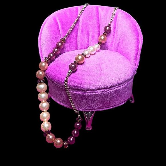 Multi Color Faux Pearl Gold Tone Long Necklace NWOT - Picture 1 of 4